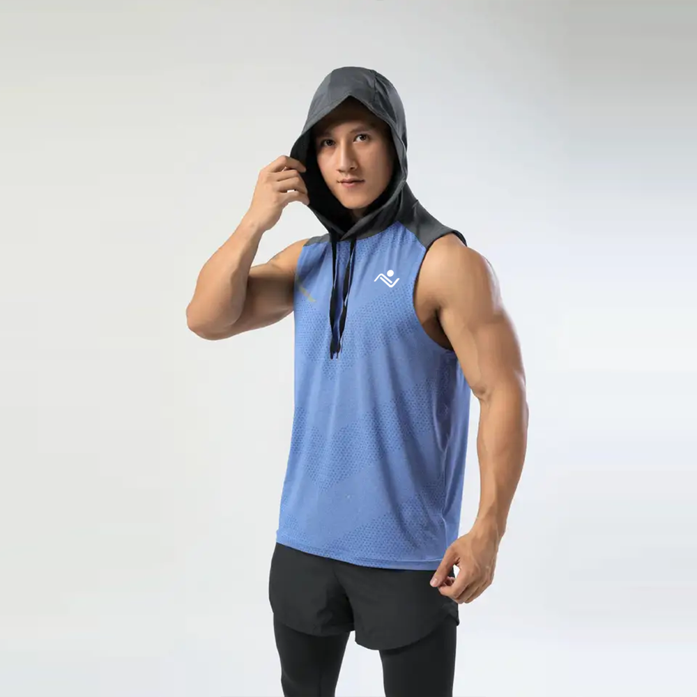 Sleeveless Workout Hoodie - Blue - ascendiastore