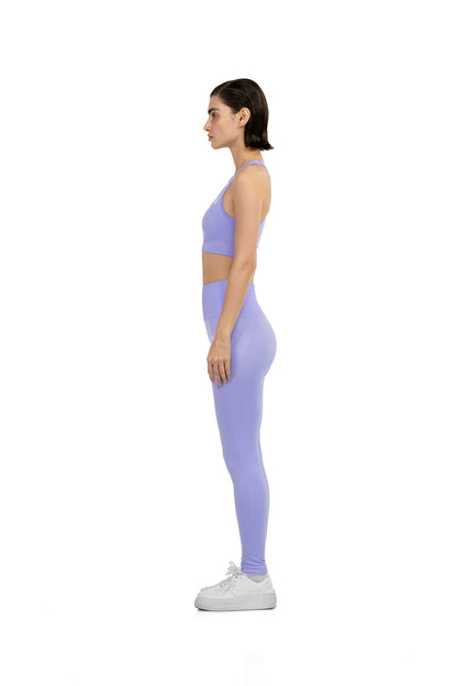Yoga Flex Sports Bra Set in Lavender, full-length side view, Ascendia