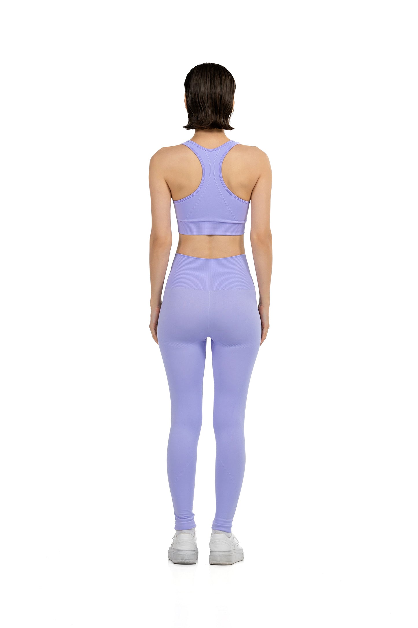 Yoga Flex Sports Bra Set in Lavender, full-length back view showing the racerback, Ascendia