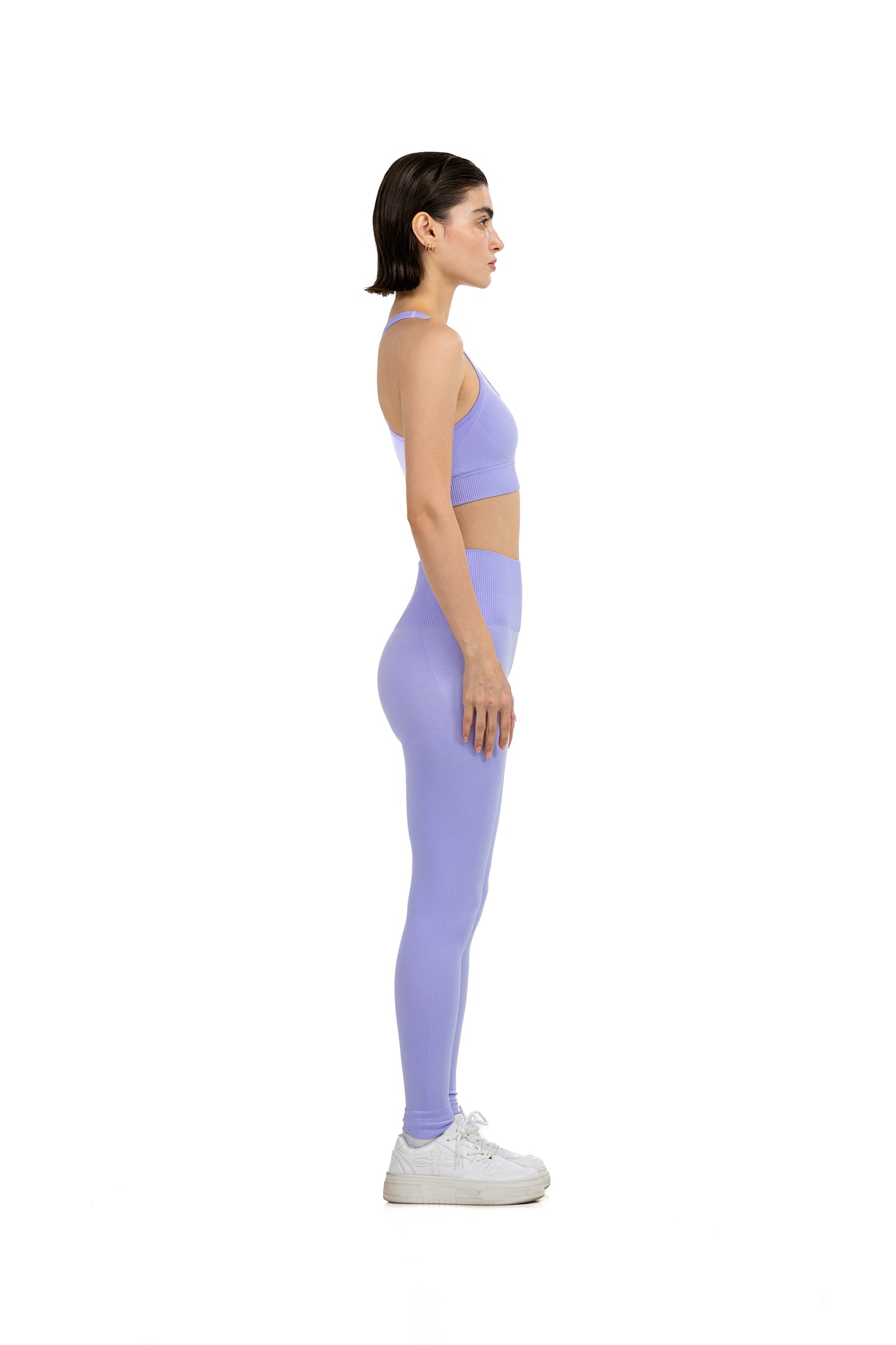 Yoga Flex Sports Bra Set in Lavender, side profile view, Ascendia