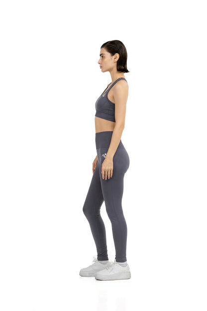 Yoga Flex Sports Bra Set in Grey, full-length side view, Ascendia