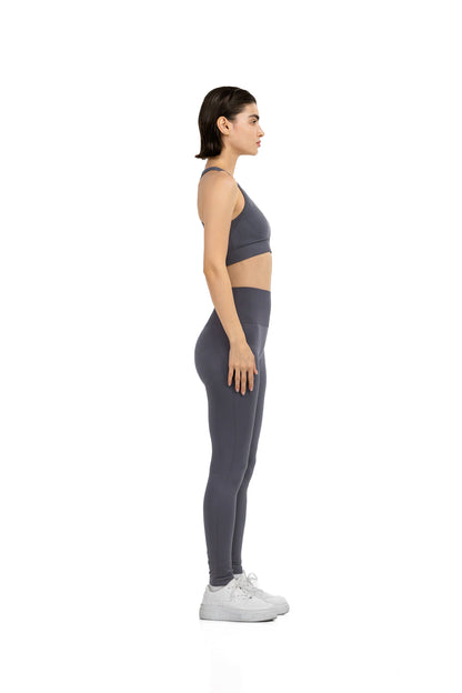 Yoga Flex Sports Bra Set in Grey, side profile view, Ascendia