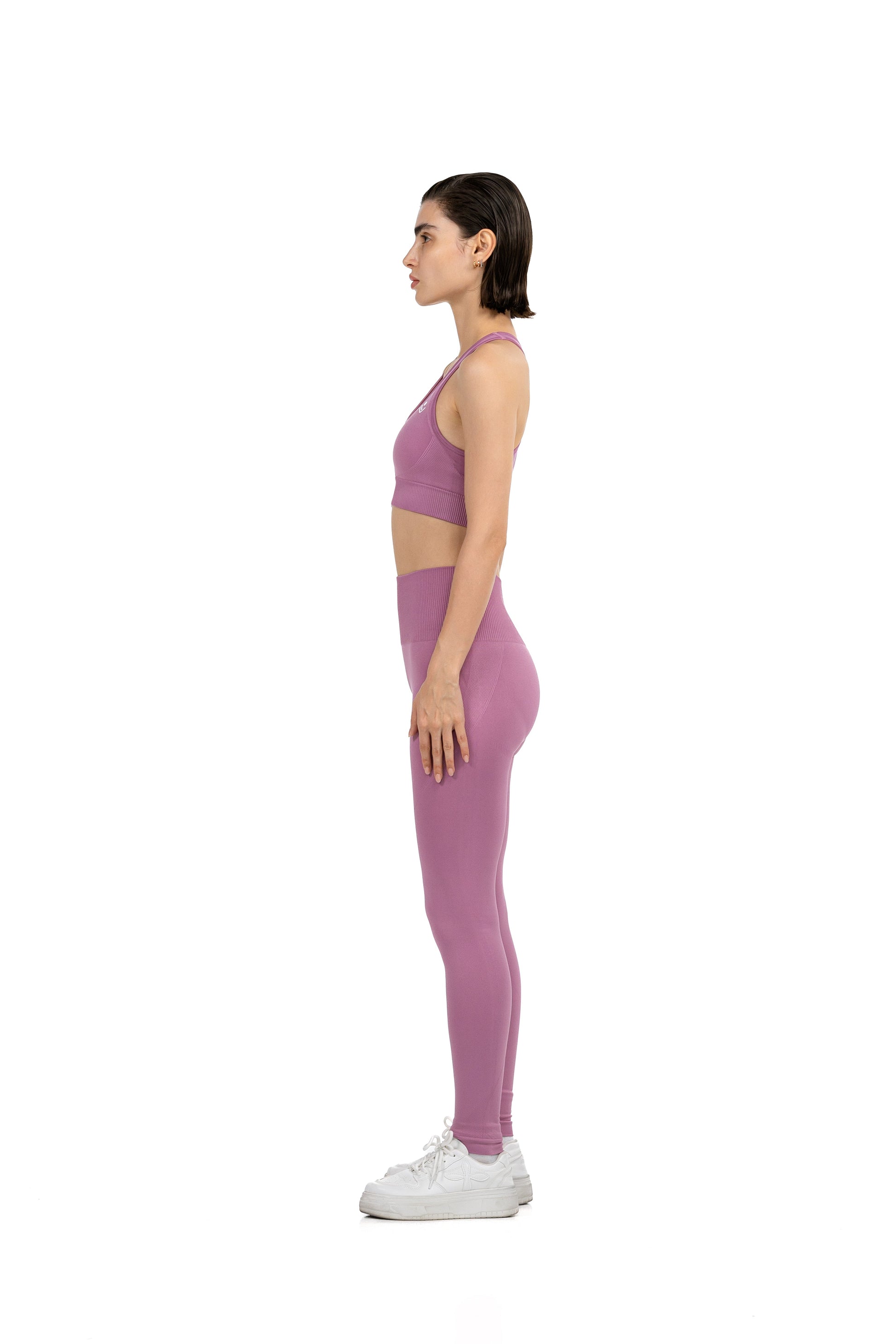 Yoga Flex Sports Bra Set in Pink, full-length side view, Ascendia