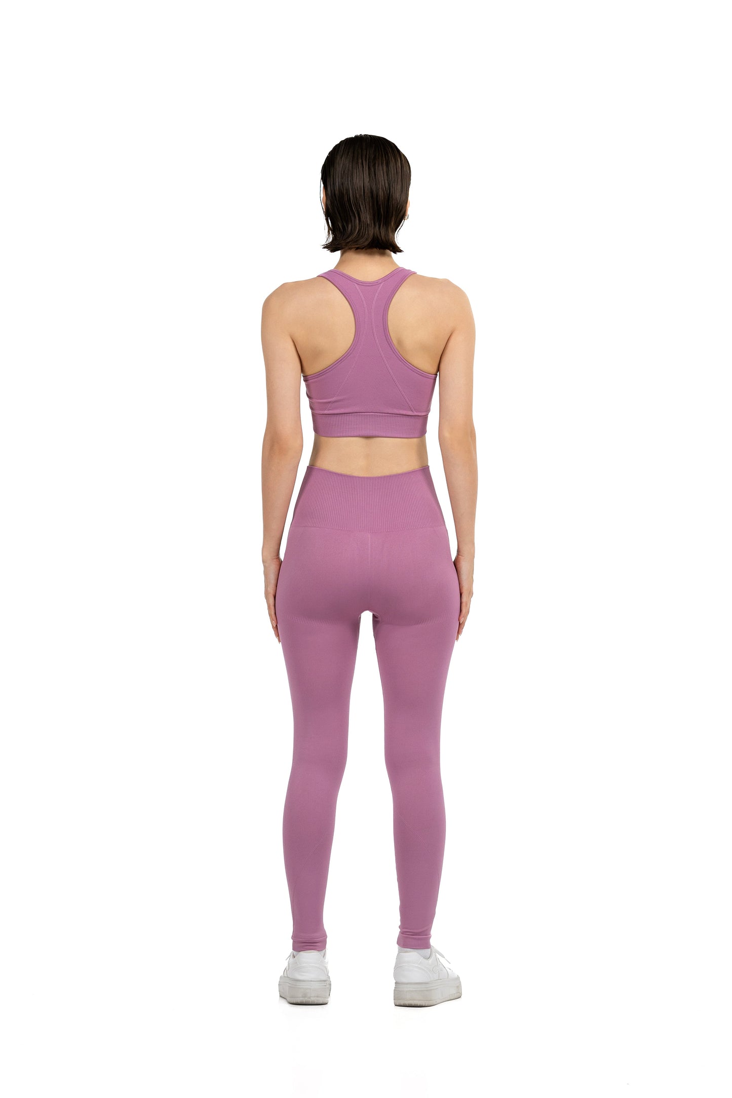 Yoga Flex Sports Bra Set in Pink, full-length back view, Ascendia