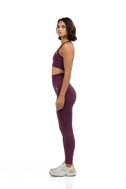 Yoga Flex Sports Bra Set in Brown, full-length side view, Ascendia