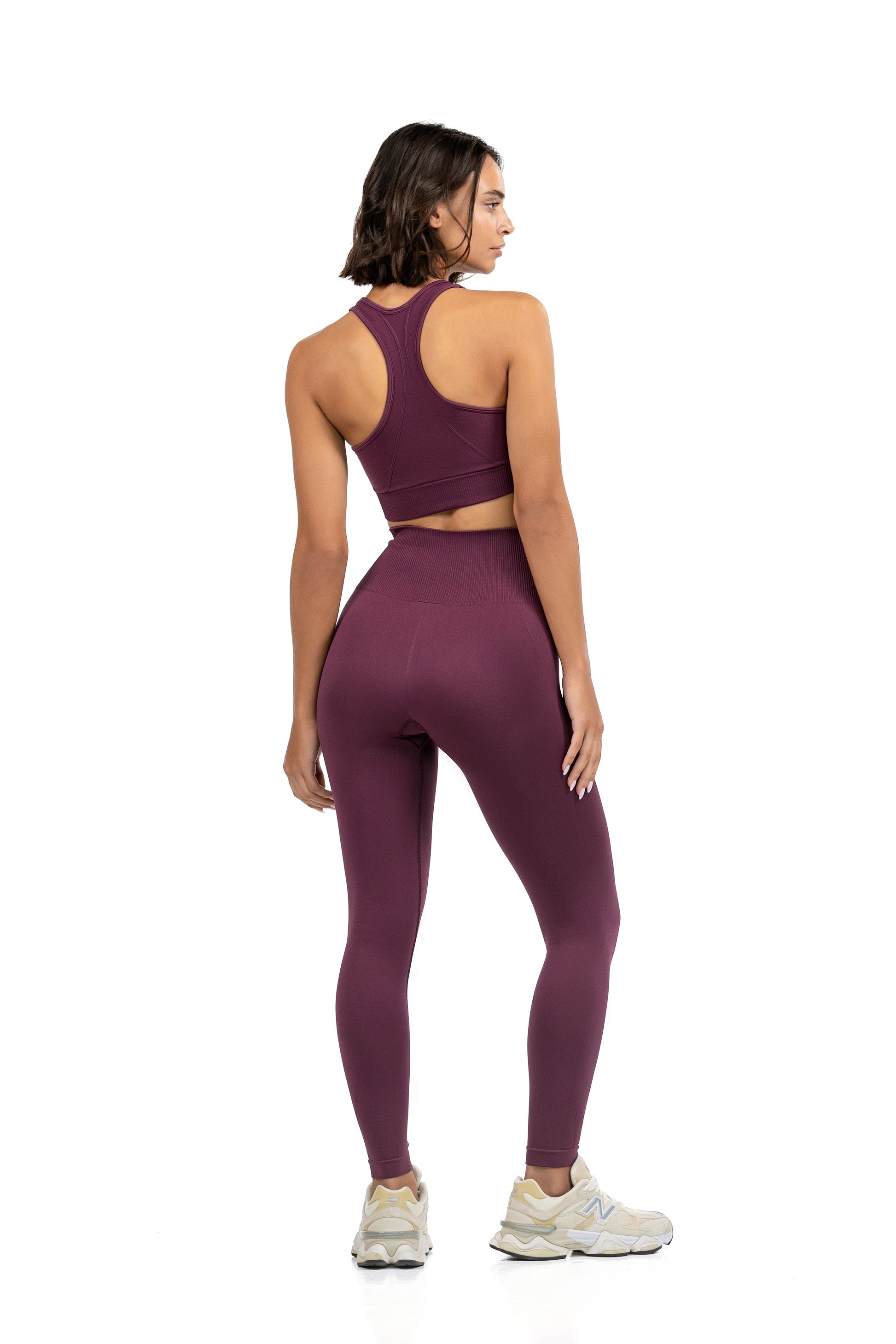 Yoga Flex Sports Bra Set in Brown, full-length back view, Ascendia