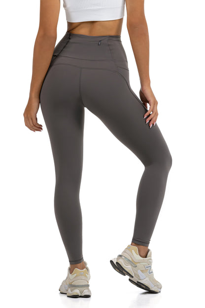 Active Fit Leggings in Grey, back view showing the seamed yoke and waistband pocket, Ascendia