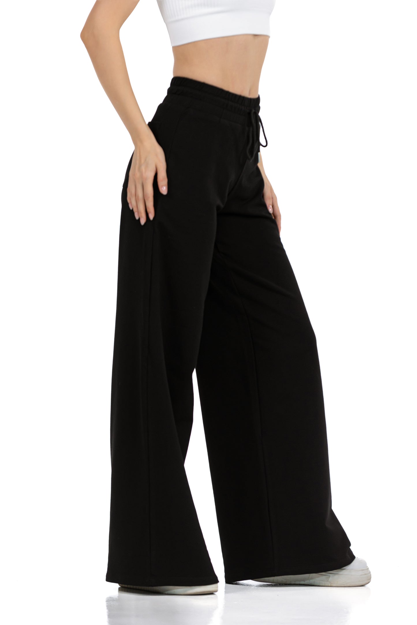 HIGH WAIST SOLID COLOR LOOSE CASUAL SPORTS PANTS