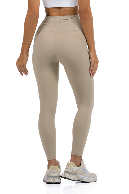 Active Fit Leggings in Beige, back view showing the seamed yoke and high waistband, Ascendia