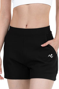 Loose Casual Sports Shorts in Black, front view on model, Ascendia