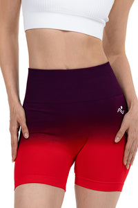 High-Waist Scrunch Butt Shorts in Plum, front view on model, Ascendia