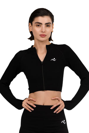 Seamless V-Cut Training Top in black, front view, Ascendia