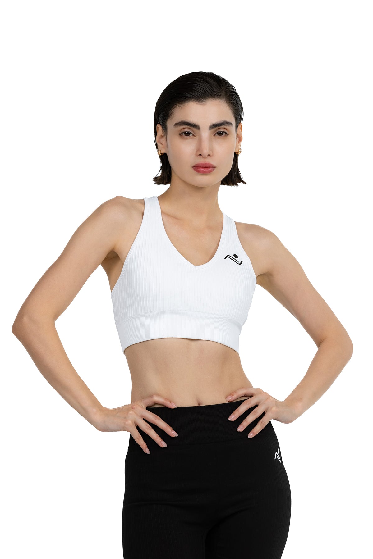 ProFit Athletic Bra in White, front view on model, Ascendia