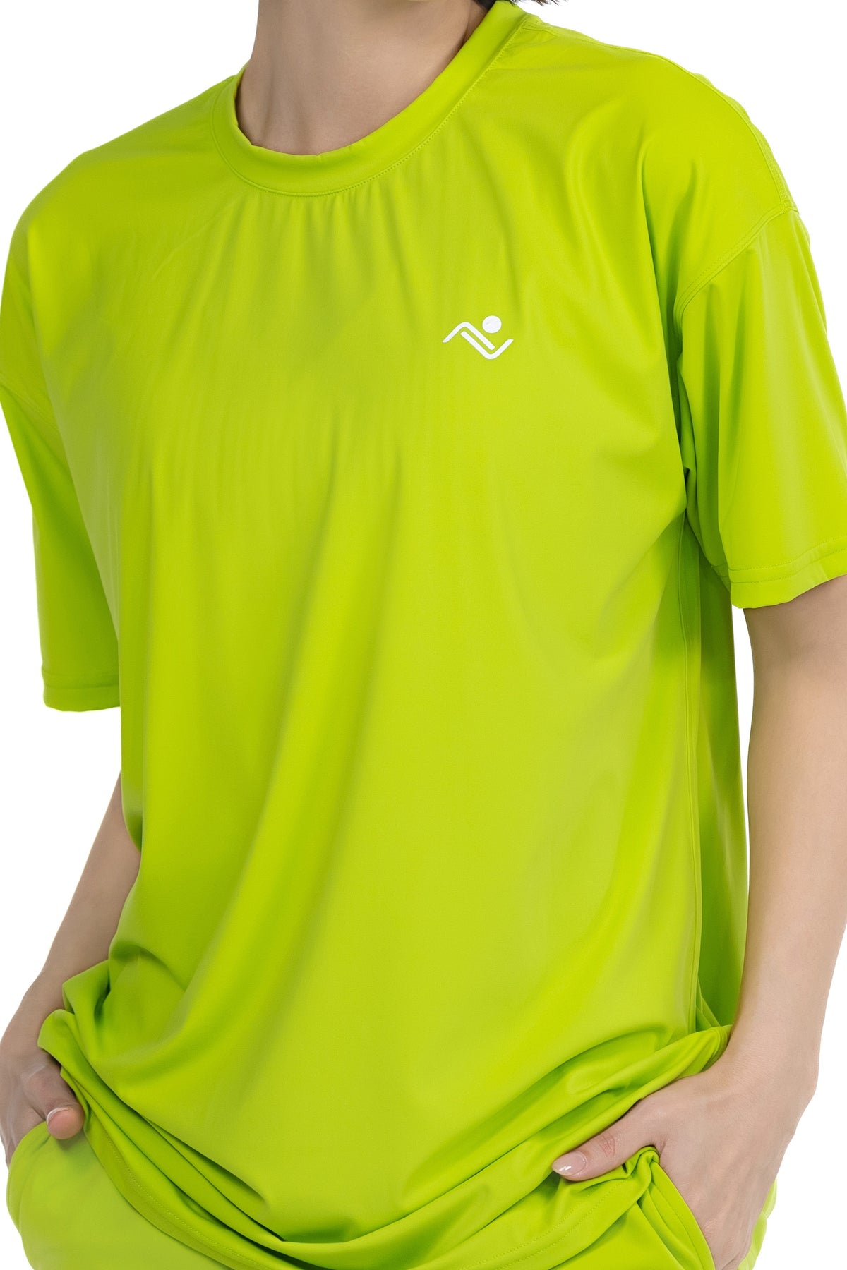 Solid Colour Oversized T-Shirt in Lime, detail of the chest logo, Ascendia