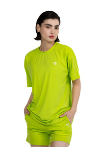 Solid Colour Oversized T-Shirt in Lime, front view on model, Ascendia