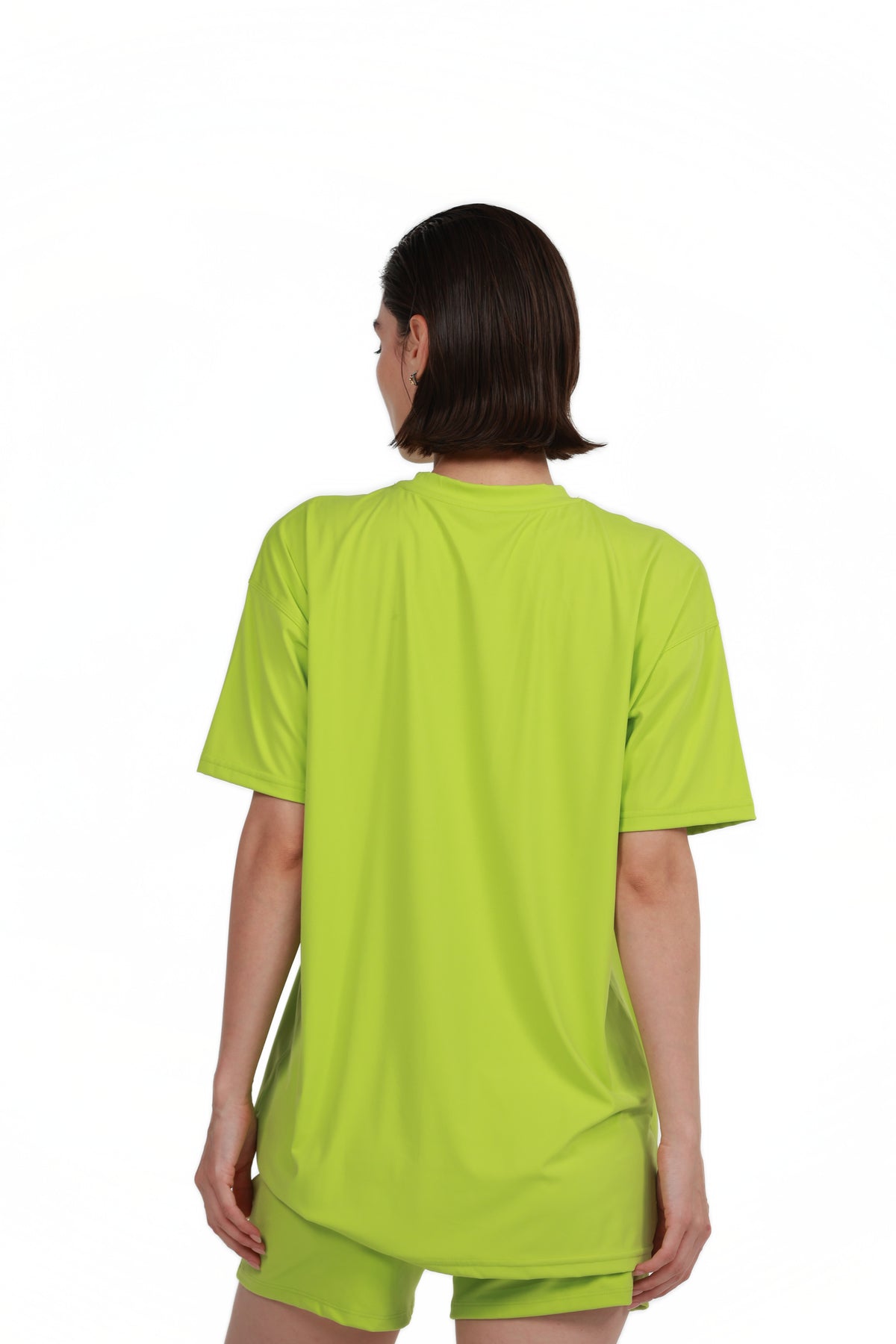 Solid Colour Oversized T-Shirt in Lime, back view on model, Ascendia