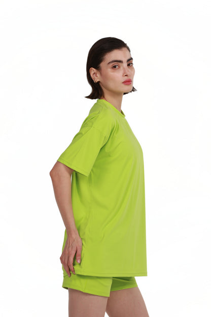 Solid Colour Oversized T-Shirt in Lime, side view on model, Ascendia