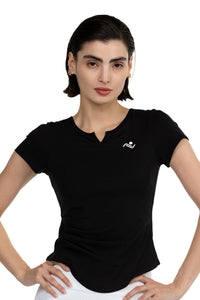 V-Neck Gym T-Shirt in Black, front view on model, Ascendia