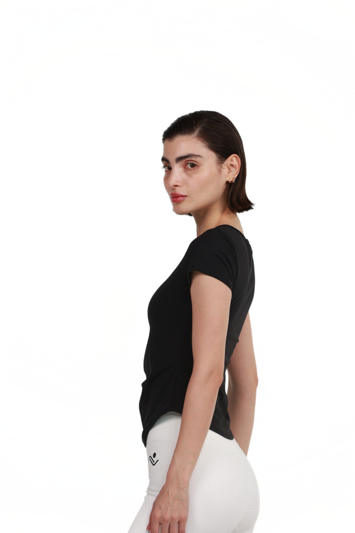 V-Neck Gym T-Shirt in Black, side view on model, Ascendia