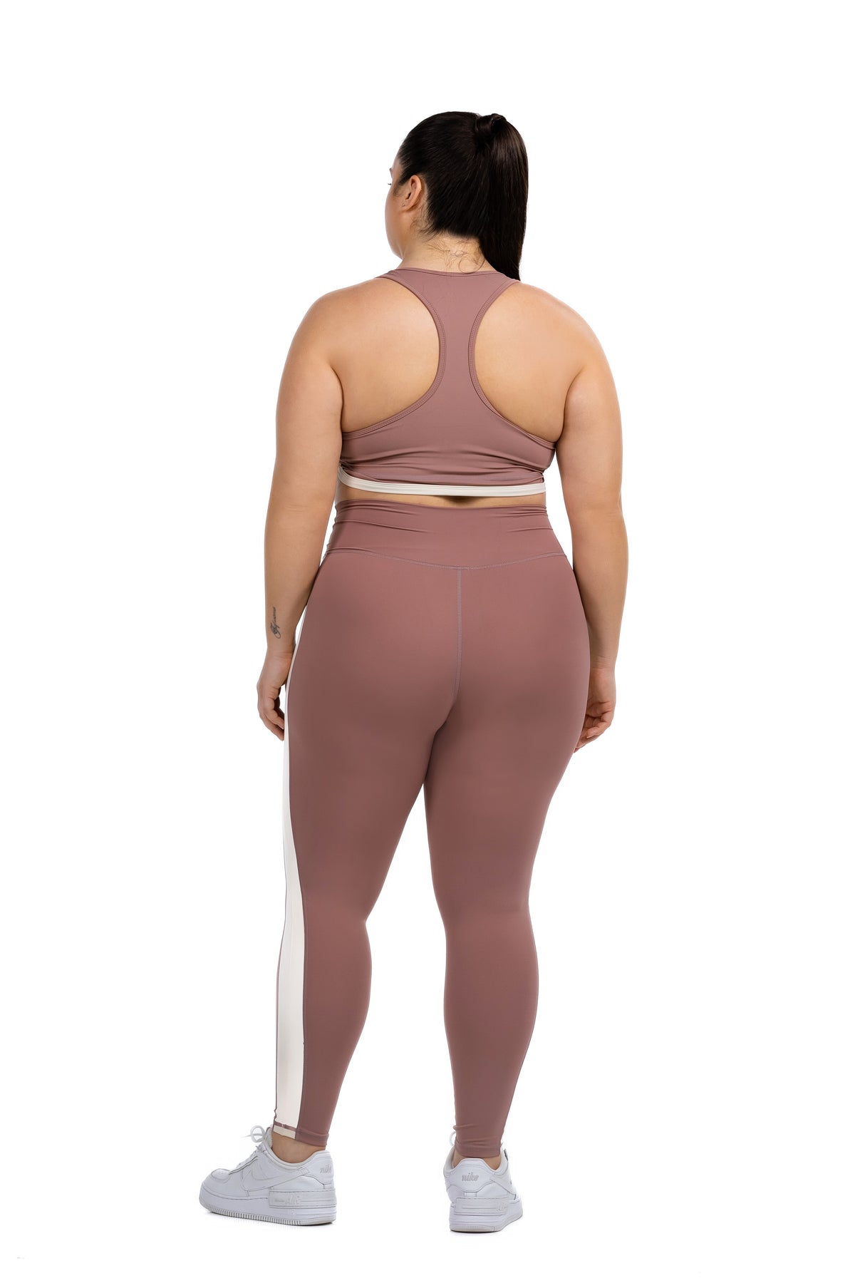 FitFusion Workout Set (XL–4XL) in Rosewood, back view on model, Ascendia