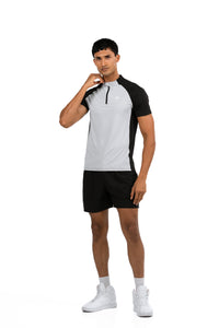 Slim Fit Short Sleeve T-Shirt in Light Grey, front view on male model, Ascendia