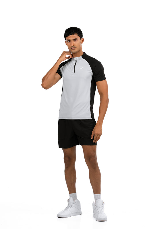 Slim Fit Short Sleeve T-Shirt in Light Grey, front view on male model, Ascendia