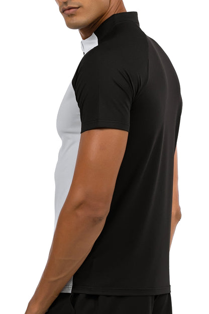 Slim Fit Short Sleeve T-Shirt in Grey/Black, side profile showing the black raglan sleeve and stand collar, Ascendia
