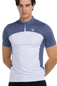 Men's Quarter-Zip T-Shirt in Slate Blue, front view on model, Ascendia