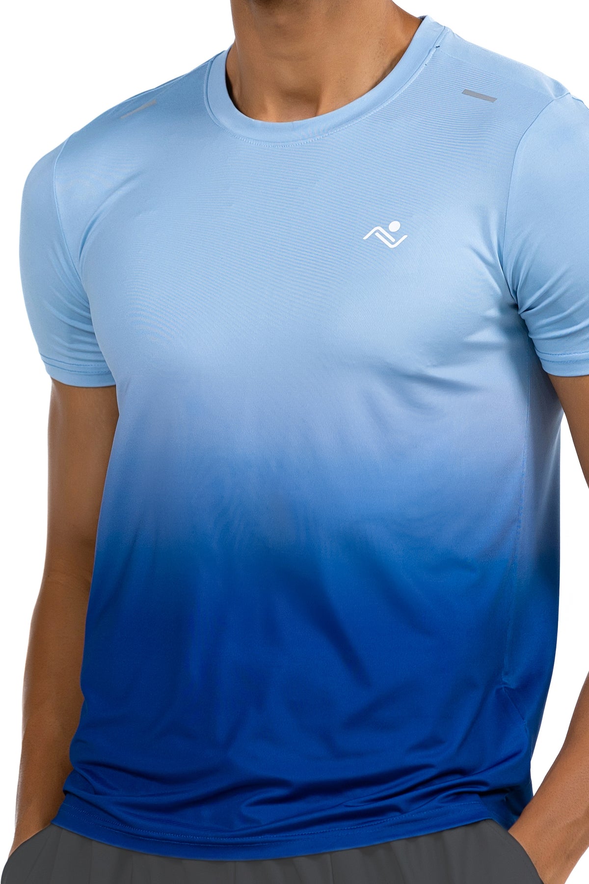 Breathable Gym T-Shirt in Sky Blue, close front view on model, Ascendia