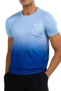 Breathable Gym T-Shirt in Sky Blue, front view on model, Ascendia