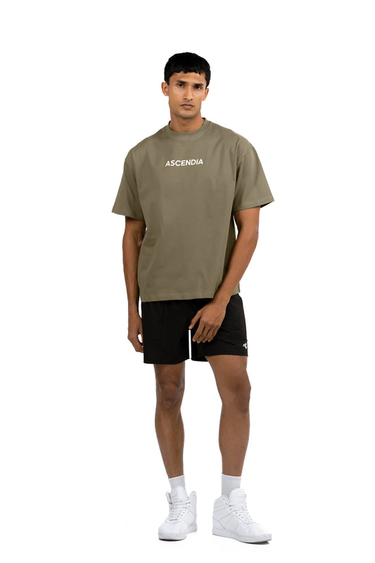 Comfort Oversized T-Shirt in Olive, full-length front view, Ascendia