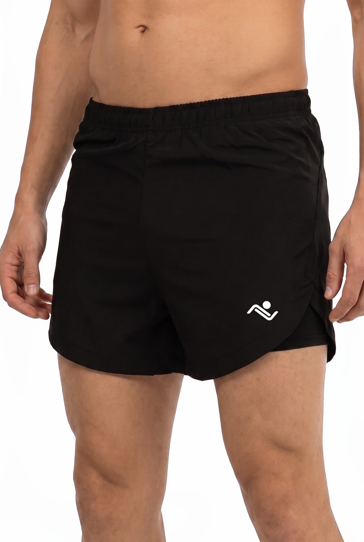 Jogger Fitness Shorts in Black, front view on male model, Ascendia
