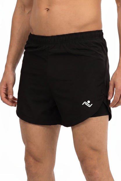 Jogger Fitness Shorts in Black, front view on male model, Ascendia