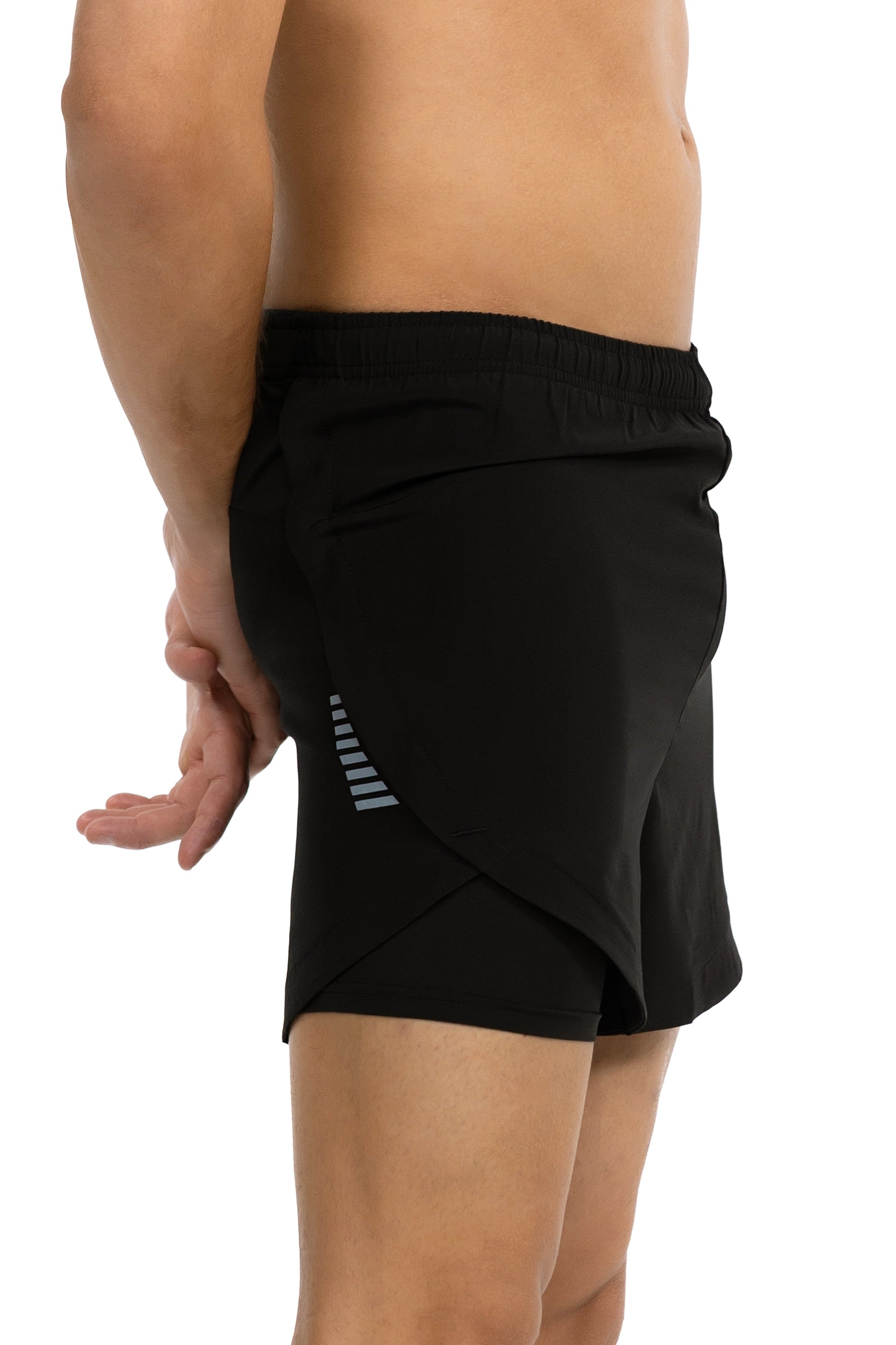 Jogger Fitness Shorts in Black, back view on model, Ascendia