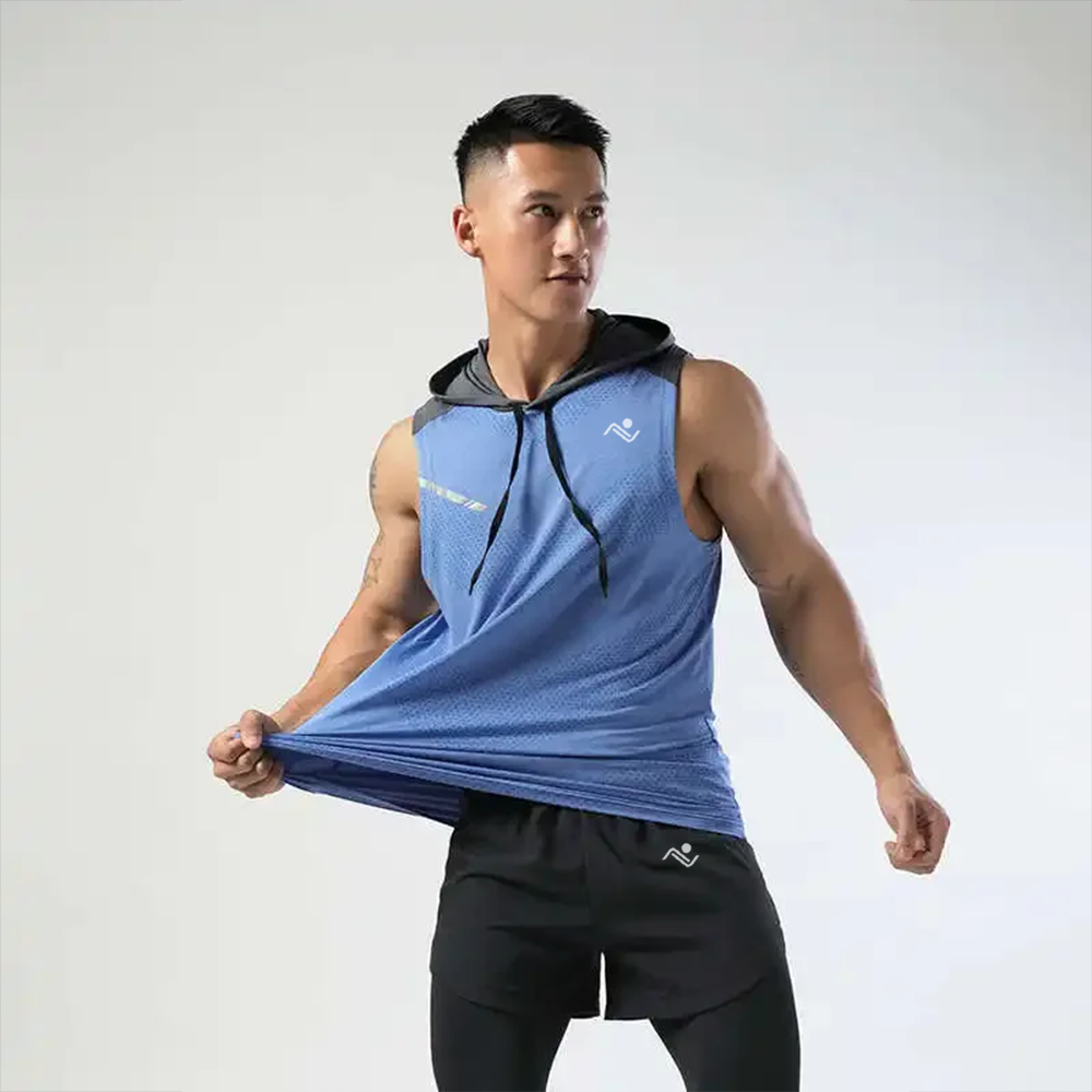 Sleeveless Workout Hoodie - Blue - ascendiastore