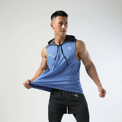 Sleeveless Workout Hoodie - Blue - ascendiastore