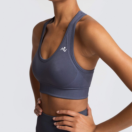 Detailed shot of the sports bra's elegant design- ascendiastore