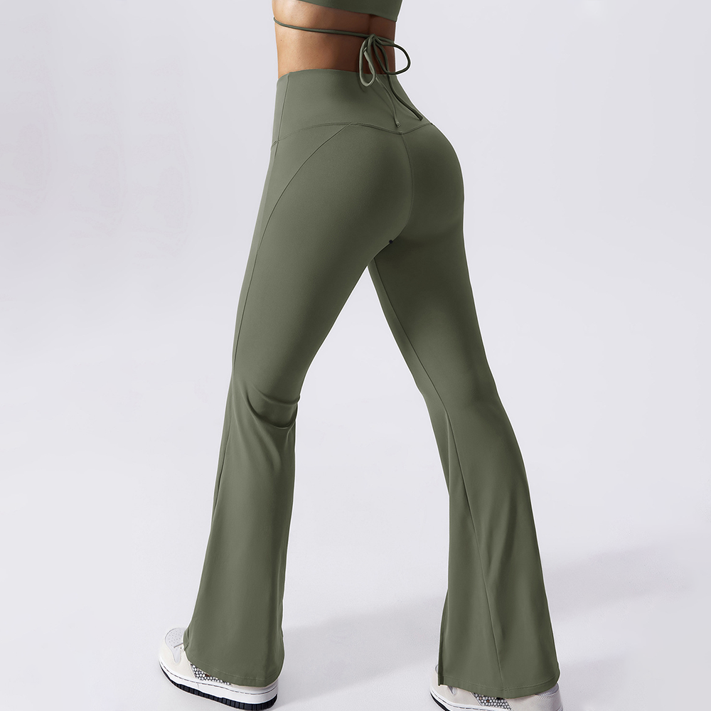 Rear view of the custom yoga leggings' flare design - ascendiastore