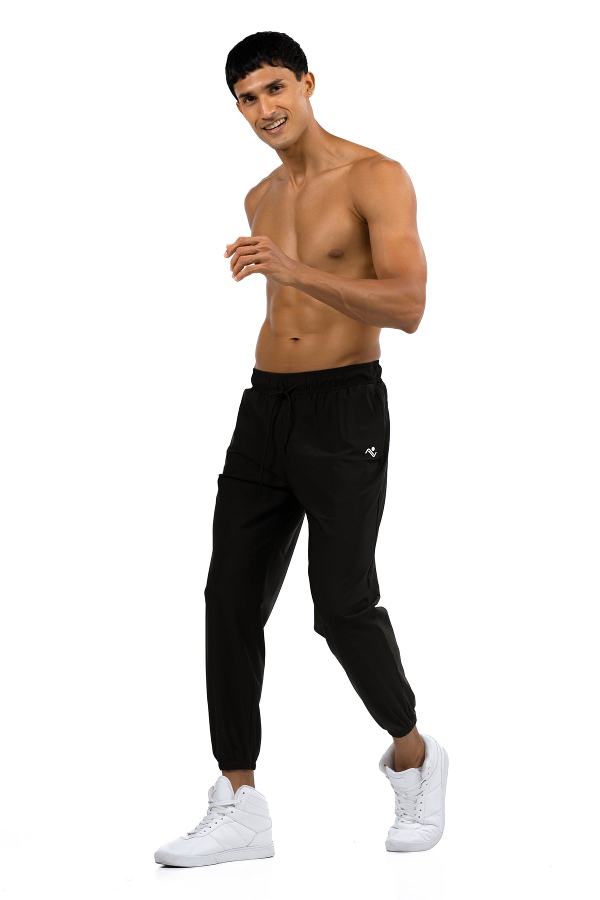 Men's Loose Fit Joggers in Black, full-length front view on model, Ascendia