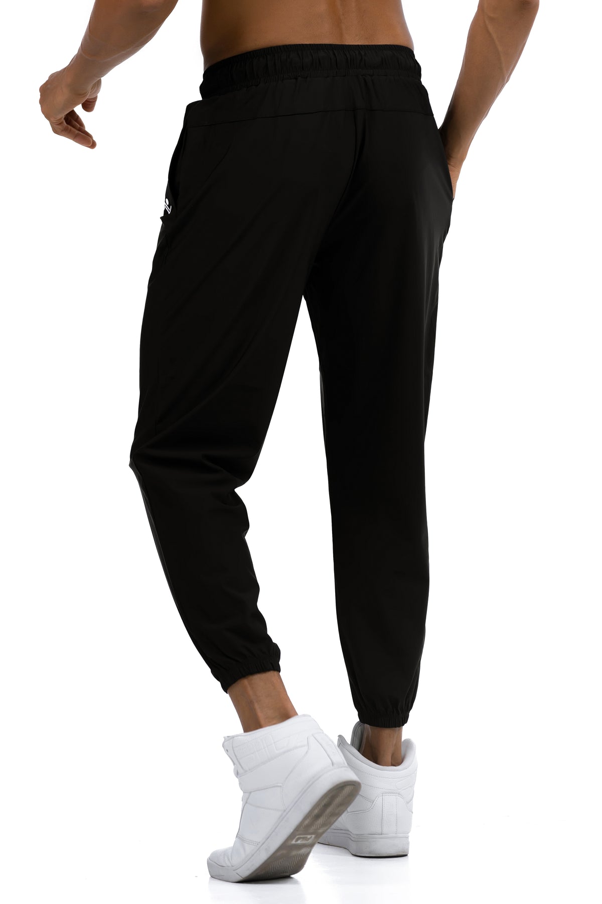 Men's Loose Fit Joggers in Black, back view on model, Ascendia