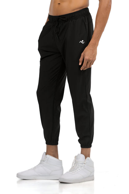 Men's Loose Gym Joggers in Black, three-quarter view on model, Ascendia