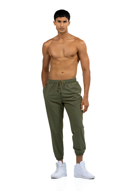 Men's Loose Fit Joggers in Olive, full-length front view on model, Ascendia