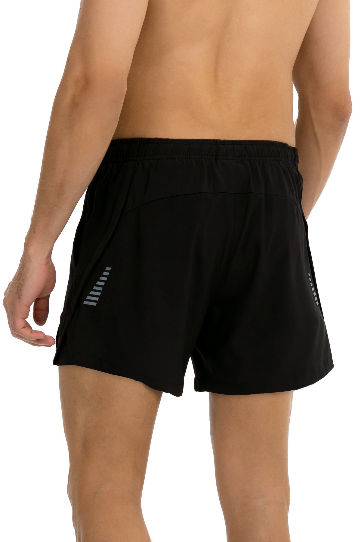 Men's Reflective 2-in-1 Running Shorts in Black, back view on model, Ascendia