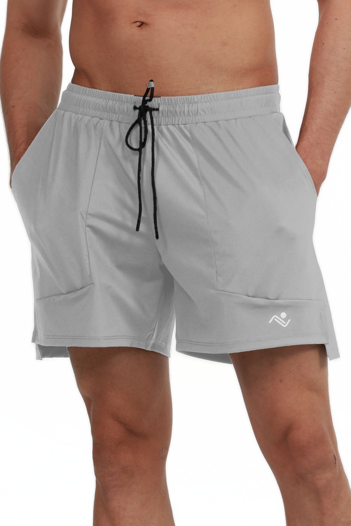 Side Pocket Loose Fit Shorts in Grey, side pocket detail, Ascendia