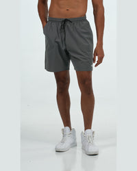 Zip Pocket Training Shorts in Charcoal, front on model, Ascendia