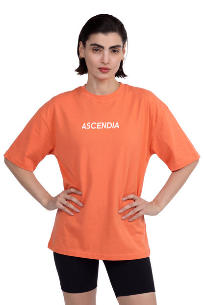 Comfort Oversized T-Shirt in Coral, women's front view, Ascendia