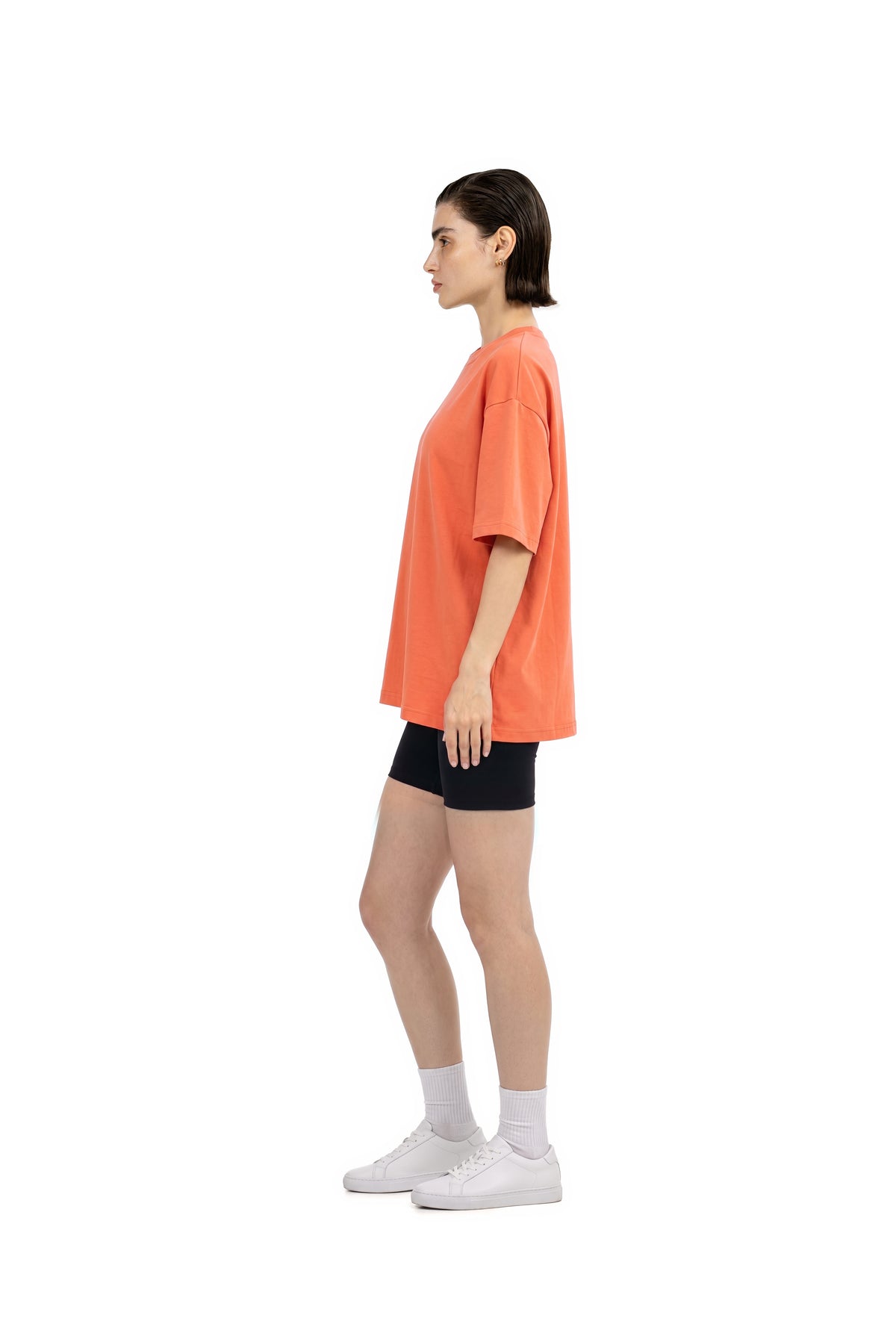 Comfort Oversized T-Shirt in Coral, women's side view, Ascendia