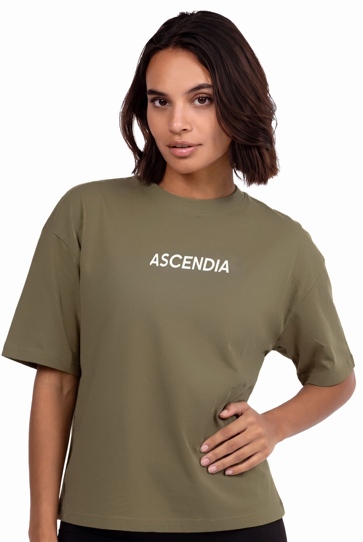 Comfort Oversized T-Shirt in Khaki, women's front view, Ascendia