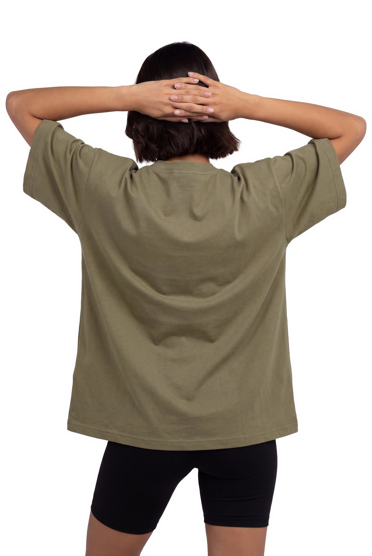 Comfort Oversized T-Shirt in Khaki, women's back view, Ascendia