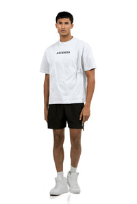 Men's Oversized Wordmark Gym T-Shirt in White, front view on male model, Ascendia